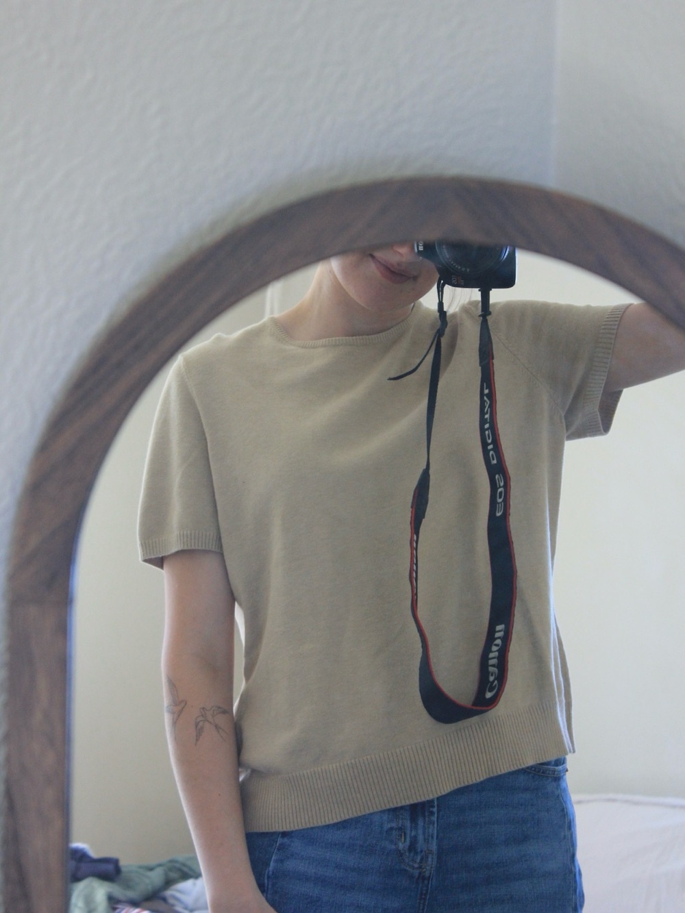Lands' End Beige Crewneck Short Sleeve Knit